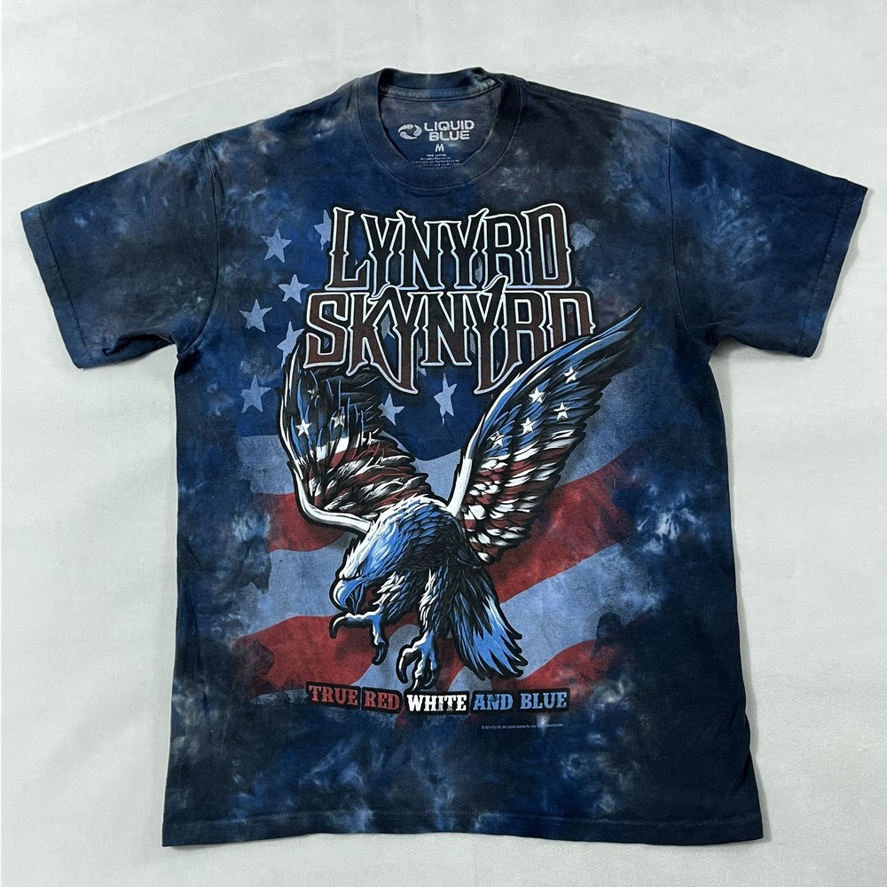 Lynyrd Skynyrd Shirt Mens Medium Liquid Blue Tie Dye True‎ Red White Blue 2014